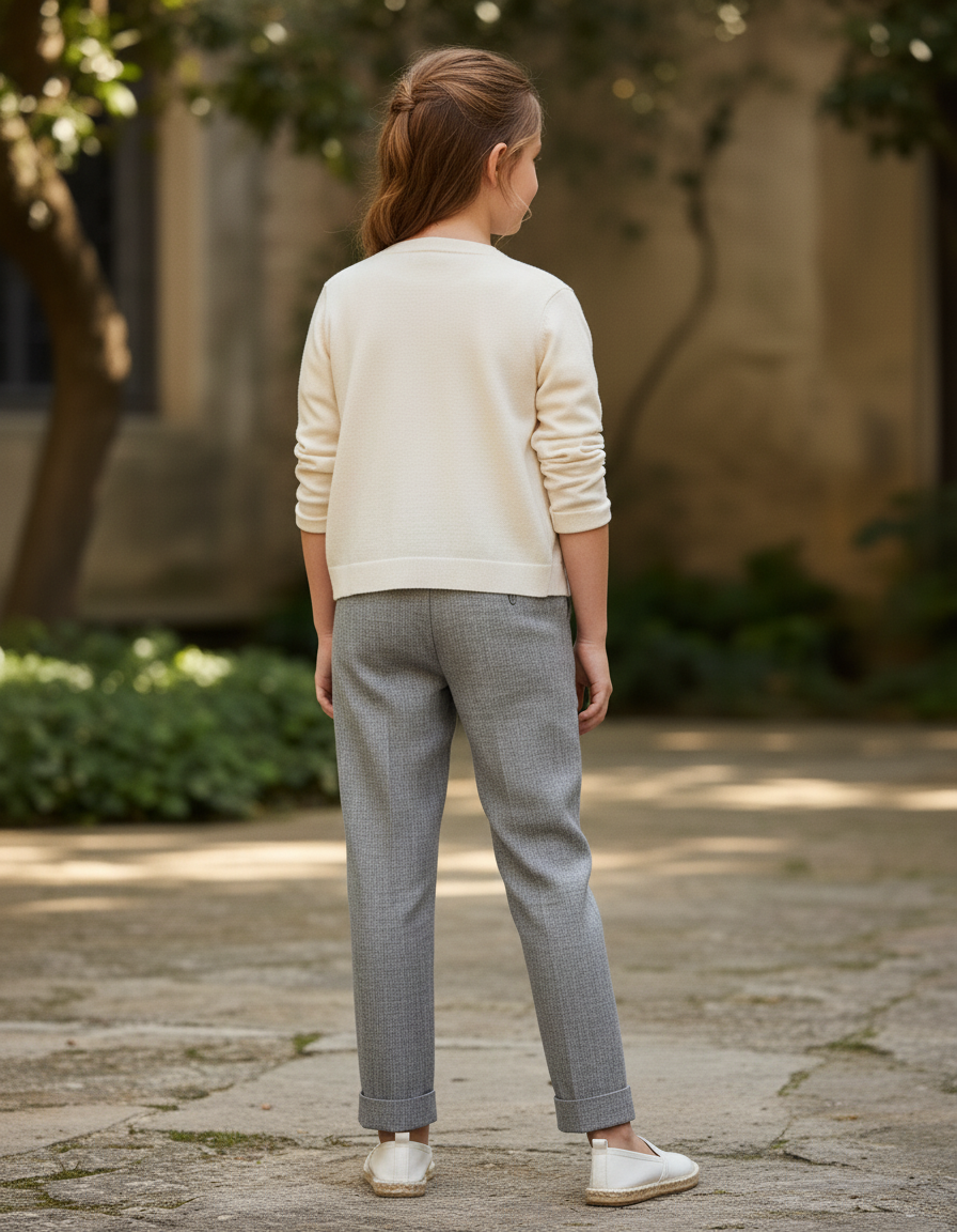 Pantalon En Lin Gris Plissé Droit Enfant - vue 2