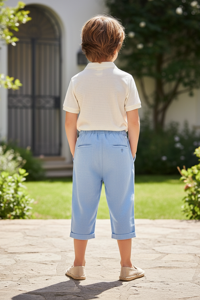 Pantalon En Lin Bleu Ciel Ample Décontracté Cordon Enfant - vue 2