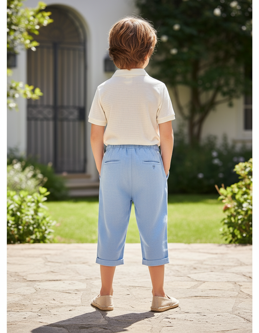 Pantalon En Lin Bleu Ciel Ample Décontracté Cordon Enfant - vue 2