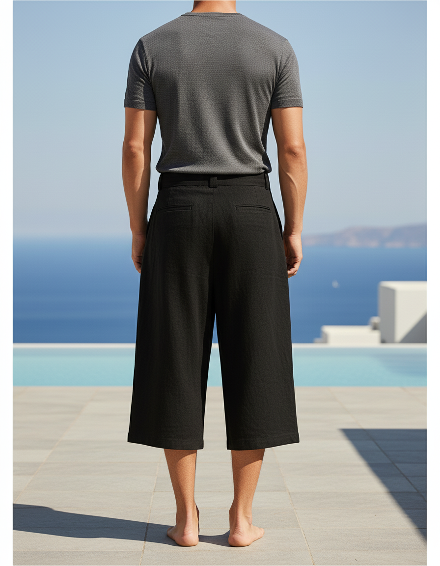 Pantalon En Lin Noir Ample Japonais Décontracté Homme - vue 2