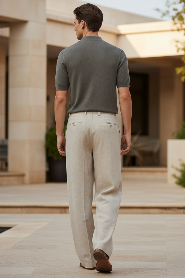 Pantalon En Lin Beige Ample Plissé Confortable Décontracté - vue 2
