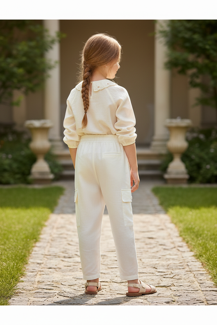 Pantalon En Lin Cargo Écru Fille Décontracté Léger - Beige - vue 2