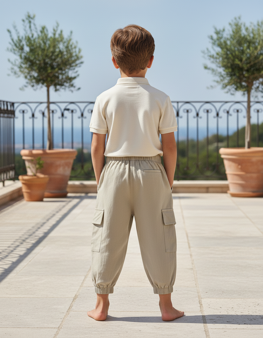 Pantalon En Lin Cargo Beige Ample Élastiqué Enfant - vue 2