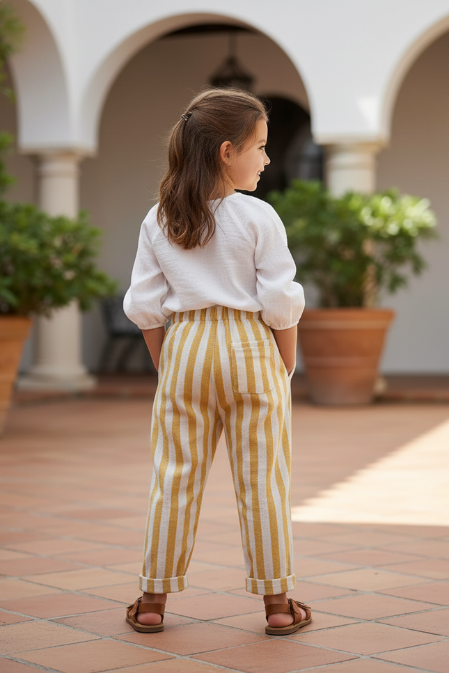 Pantalon Rayé En Lin - Jaune - vue 2