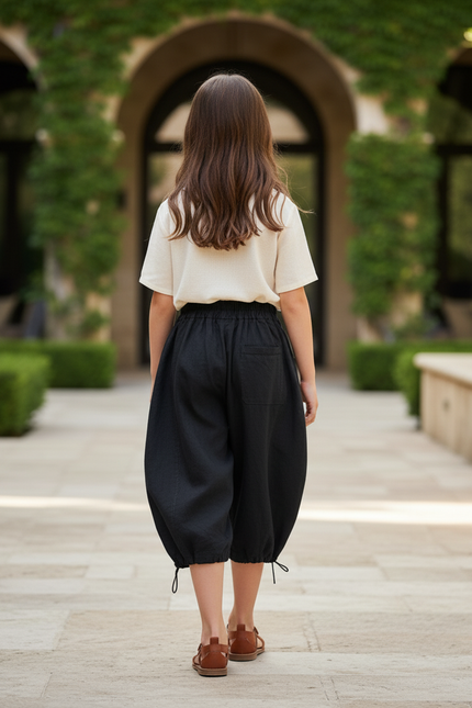 Pantalon Barrel Lin - Noir - vue 2