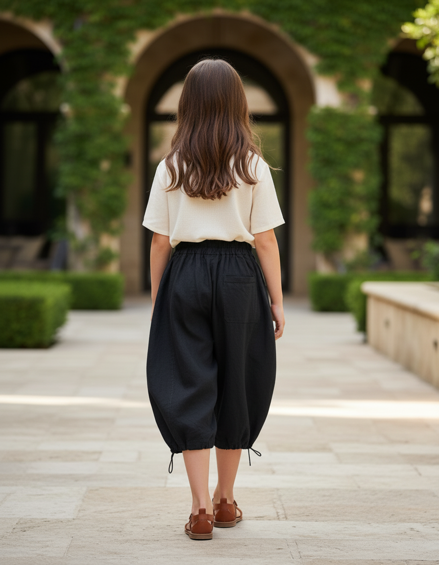 Pantalon Barrel Lin - Noir - vue 2