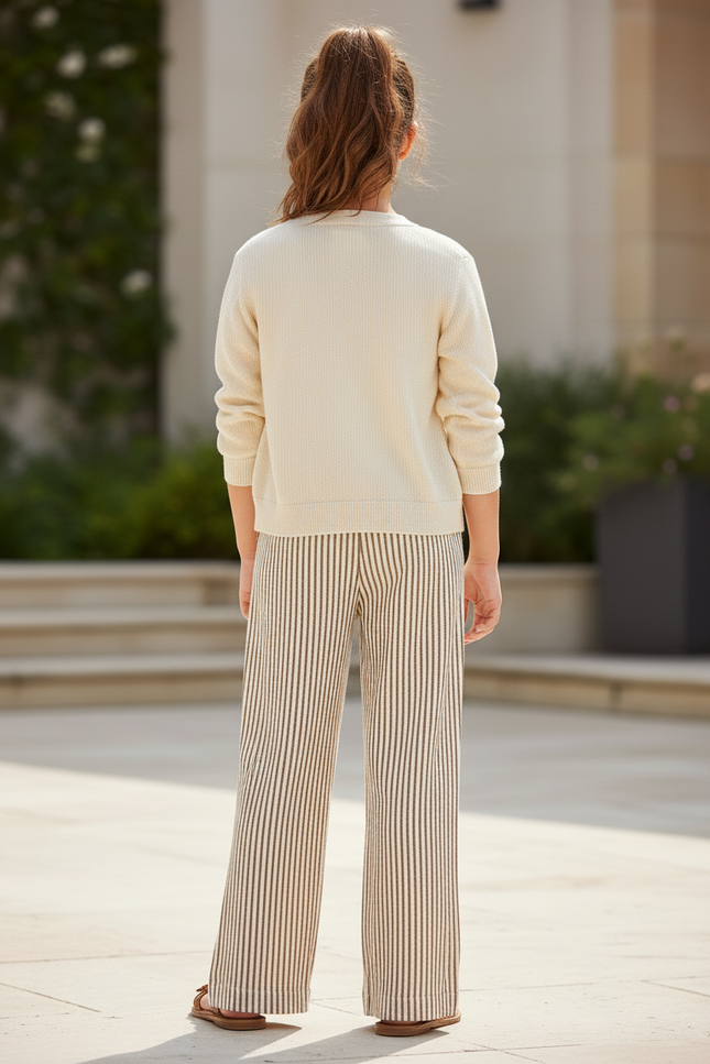 Pantalon En Lin Rayé Ample Confortable Fille - Imprimé - vue 2