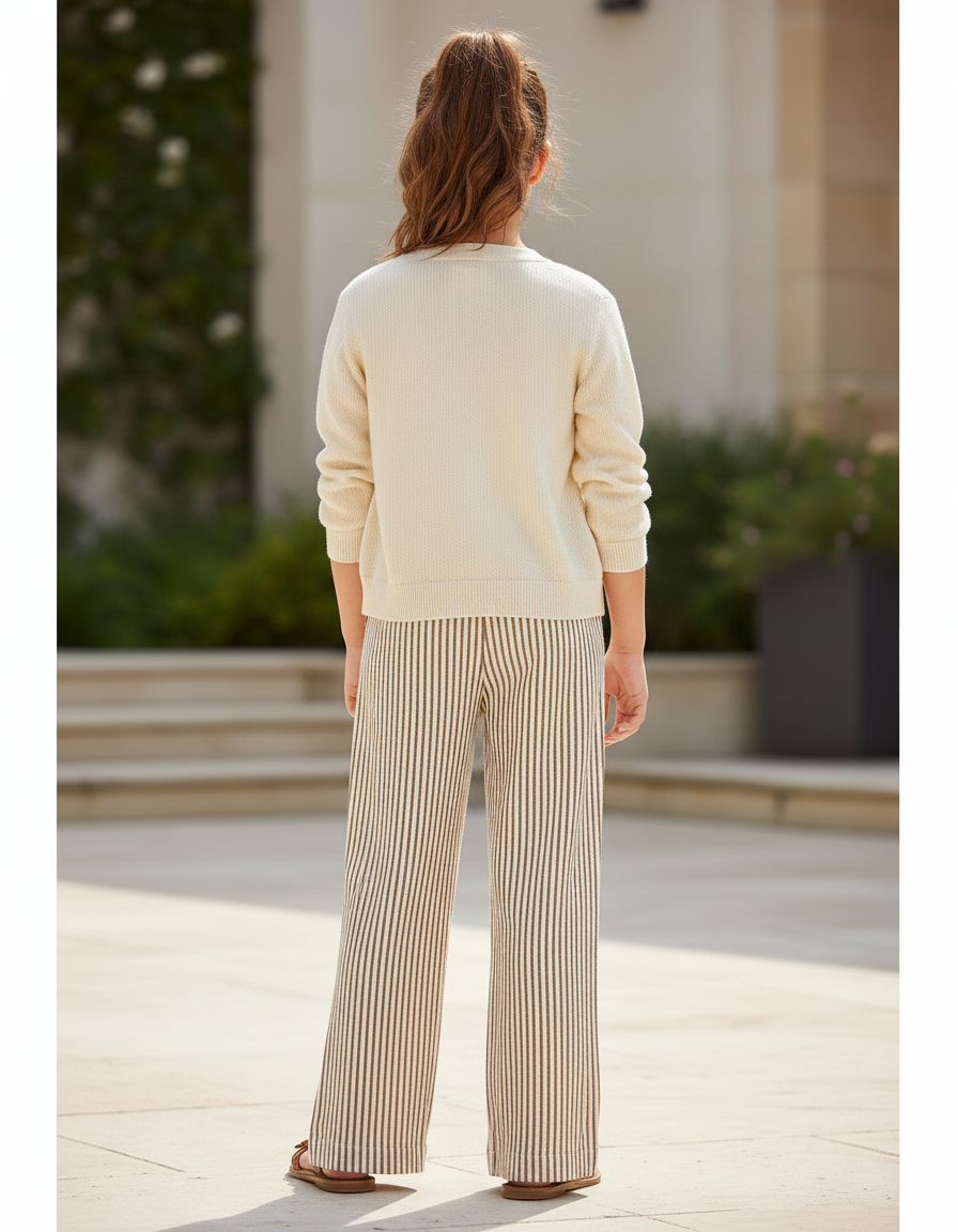 Pantalon En Lin Rayé Ample Confortable Fille - Imprimé - vue 2
