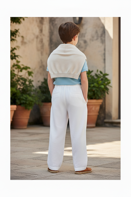 Pantalon En Lin Blanc Ample Enfant Cordon Décontracté - vue 2