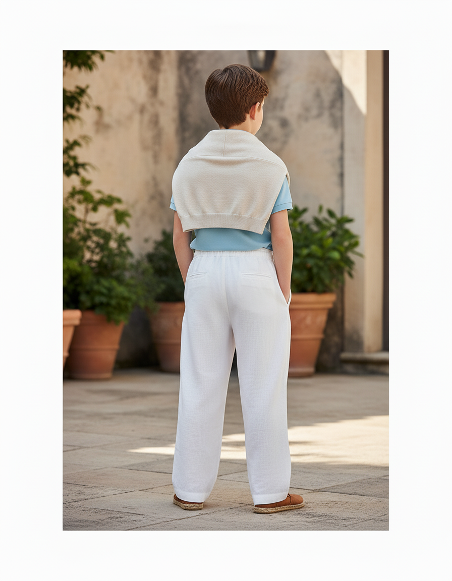 Pantalon En Lin Blanc Ample Enfant Cordon Décontracté - vue 2