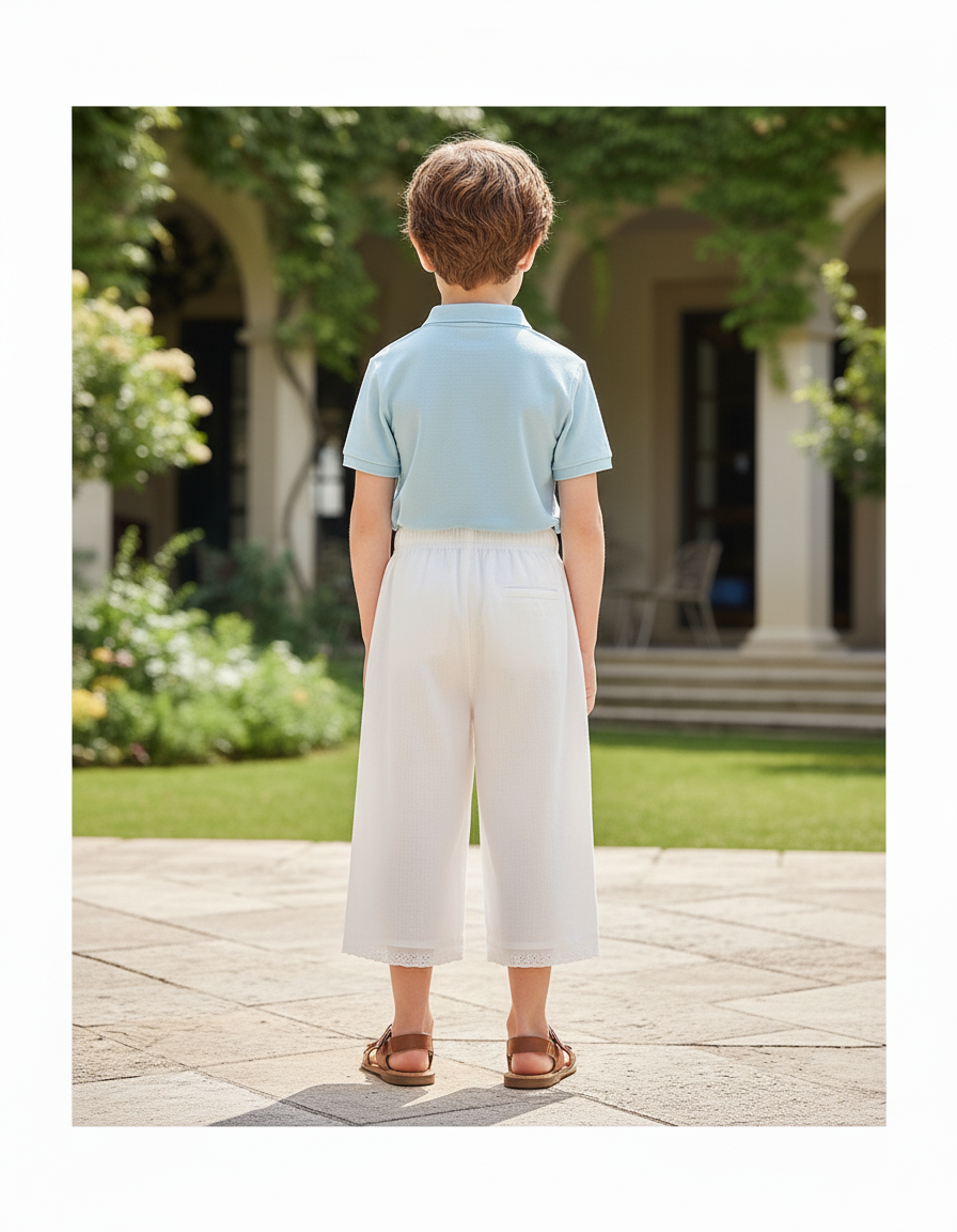 Pantalon En Lin Blanc Ample Décontracté Enfant - vue 2