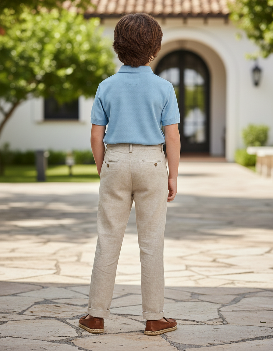 Pantalon En Lin Beige Garçon Décontracté Élégant - vue 2