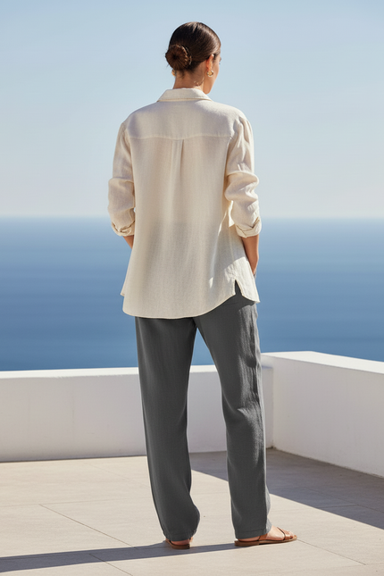 Pantalon En Lin Gris Femme - vue 2