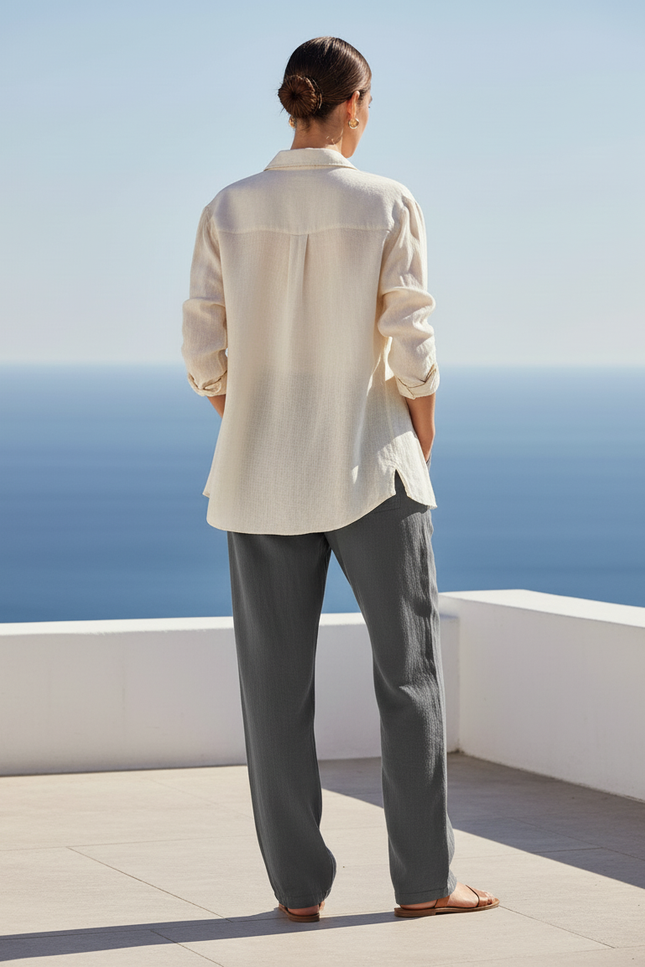 Pantalon En Lin Gris Femme - vue 2