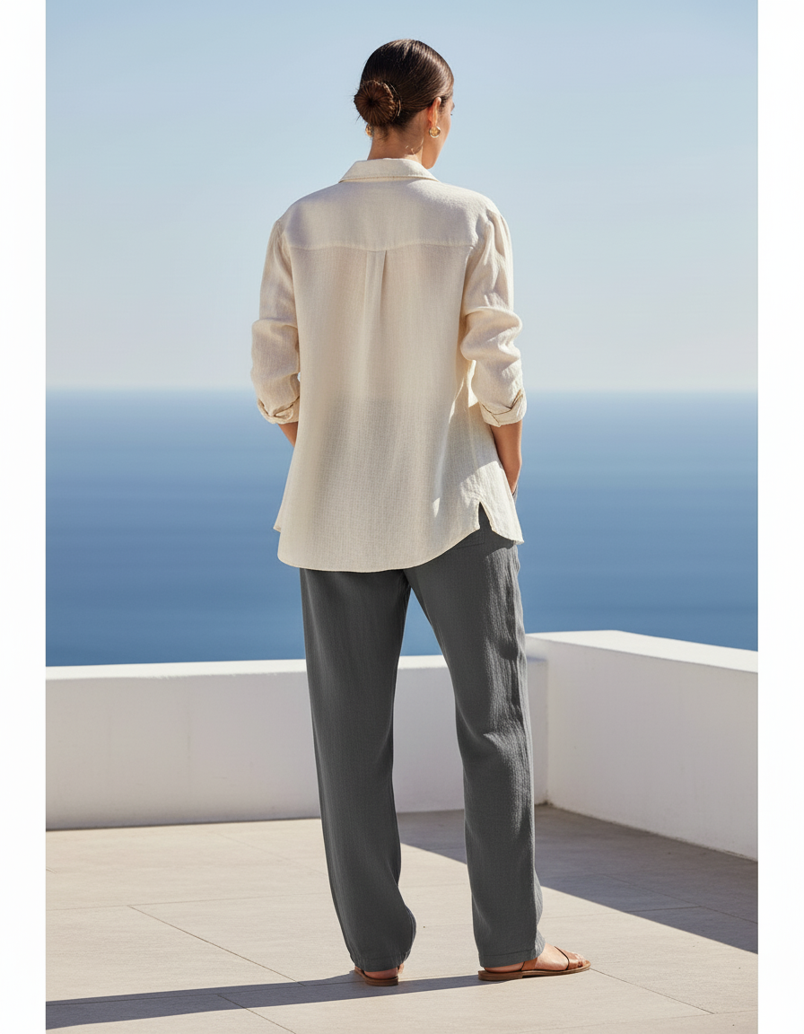 Pantalon En Lin Gris Femme - vue 2