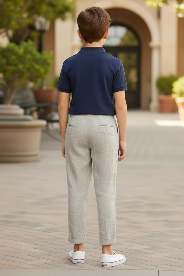 Pantalon En Lin Gris Clair Ample Cordon Enfant - vue 2