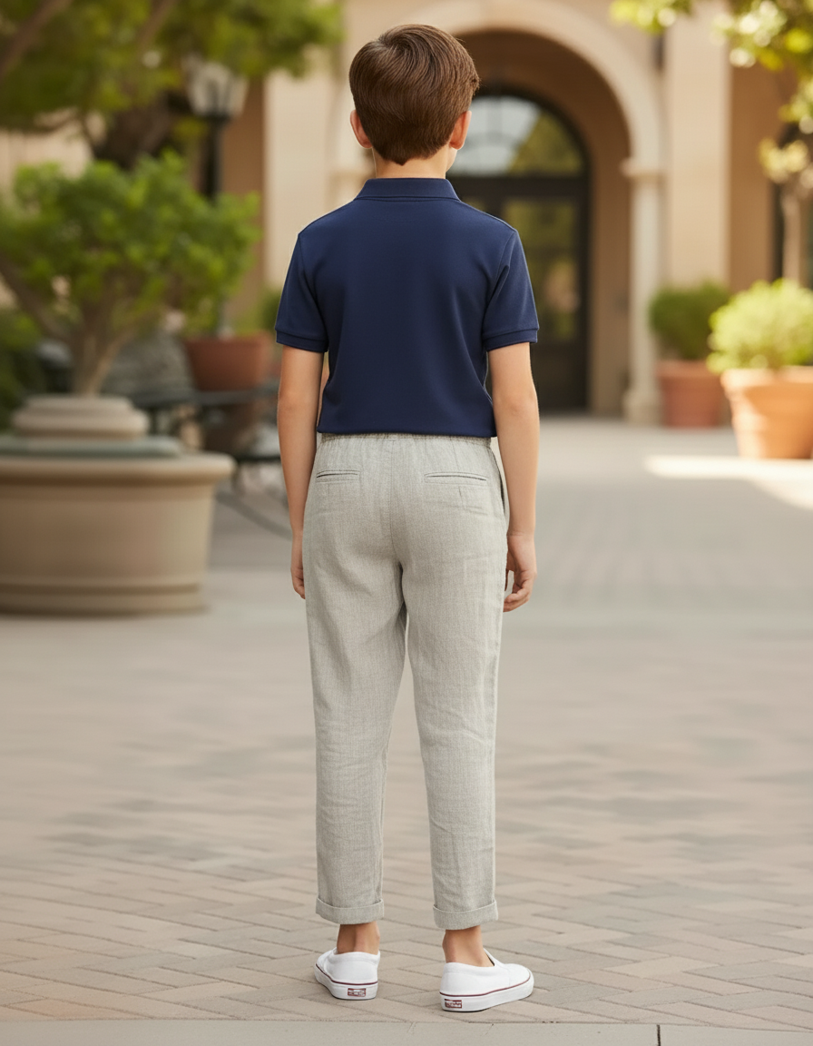 Pantalon En Lin Gris Clair Ample Cordon Enfant - vue 2
