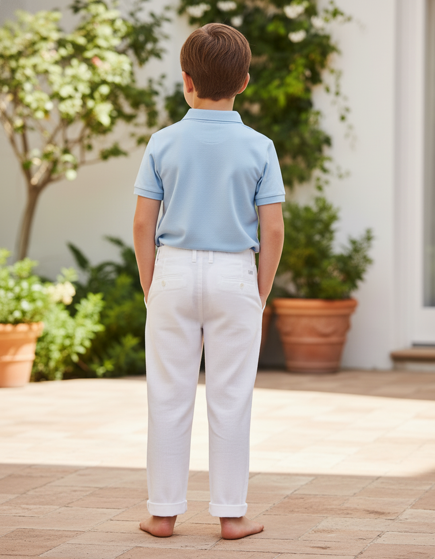 Pantalon En Lin Blanc Décontracté Droit Enfant Élégant - vue 2