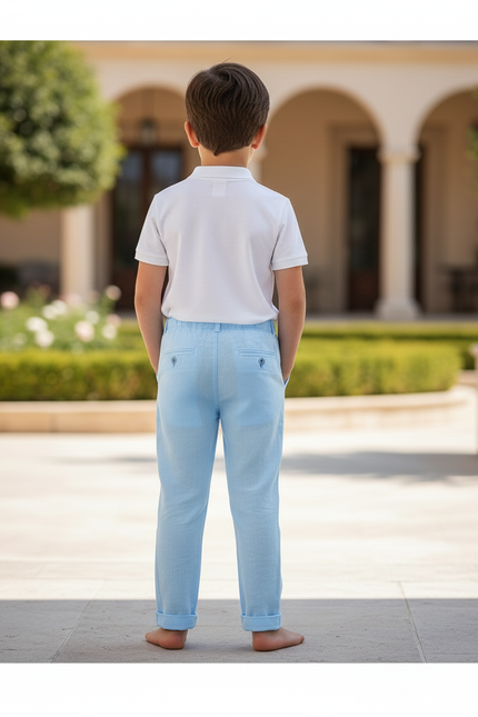 Pantalon En Lin Bleu Ciel Garçon Droit Décontracté Léger - vue 2