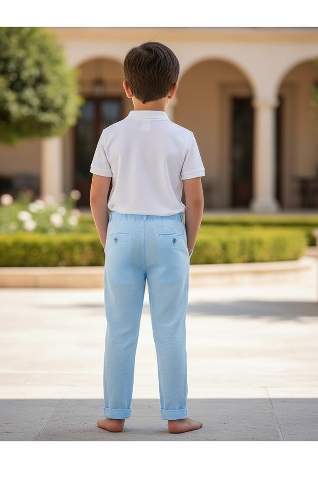 Pantalon En Lin Bleu Ciel Garçon Droit Décontracté Léger - vue 2
