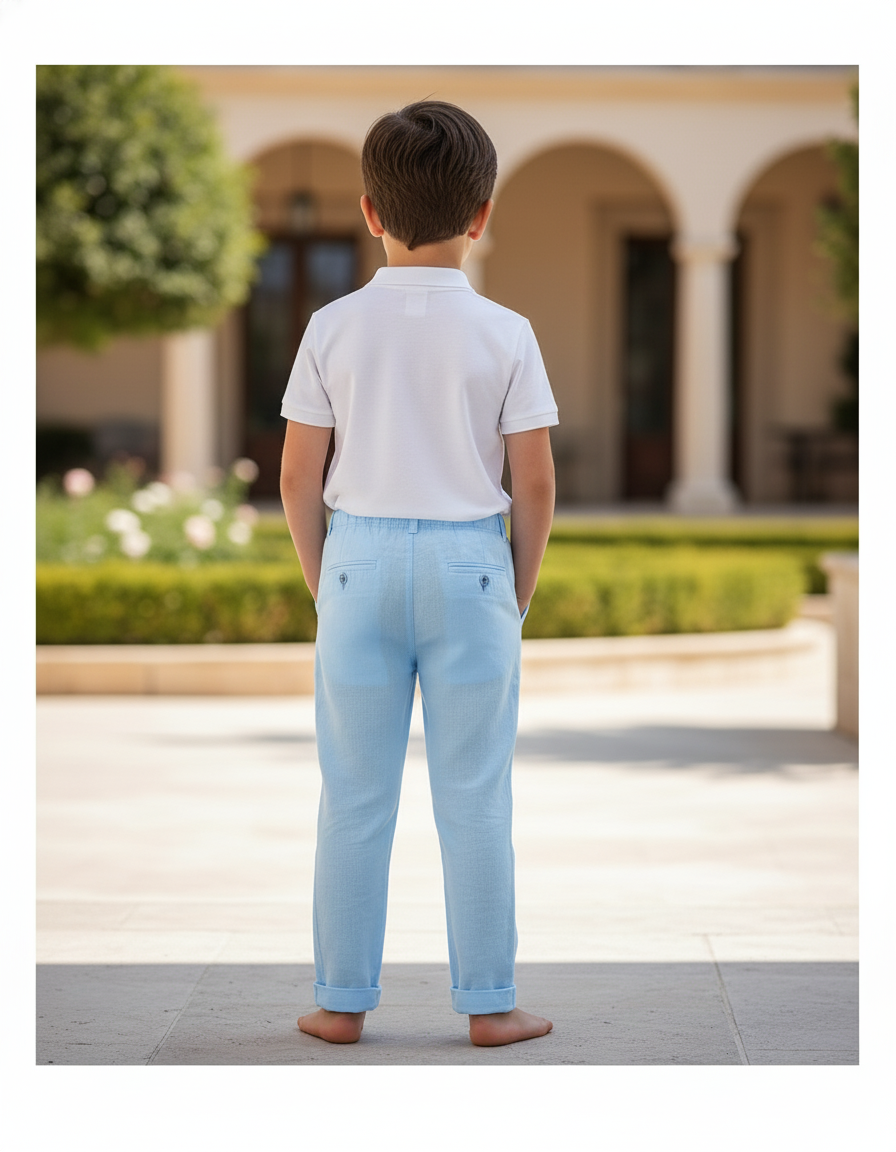 Pantalon En Lin Bleu Ciel Garçon Droit Décontracté Léger - vue 2