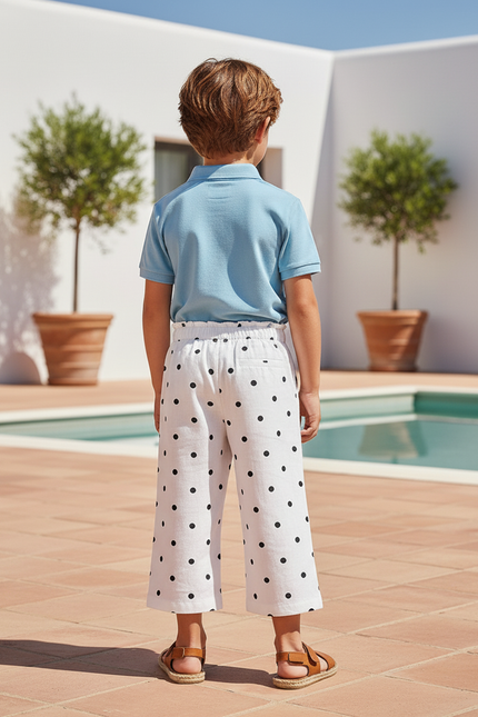 Pantalon En Lin Enfant Blanc À Pois Ample Décontracté - vue 2