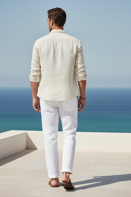 Pantalon En Lin Blanc Décontracté Cordon Homme Léger - vue 2