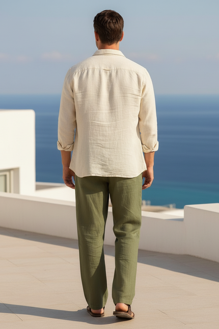 Pantalon En Lin Kaki Œil Mystique Tribal Homme Décontracté - vue 2