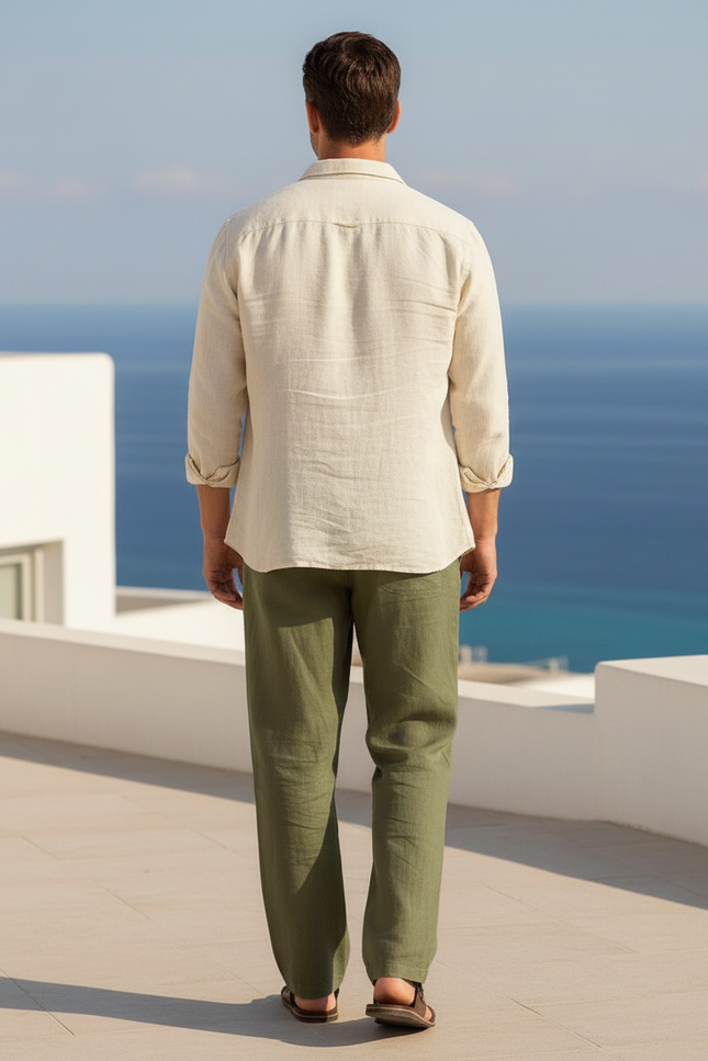 Pantalon En Lin Kaki Œil Mystique Tribal Homme Décontracté - vue 2