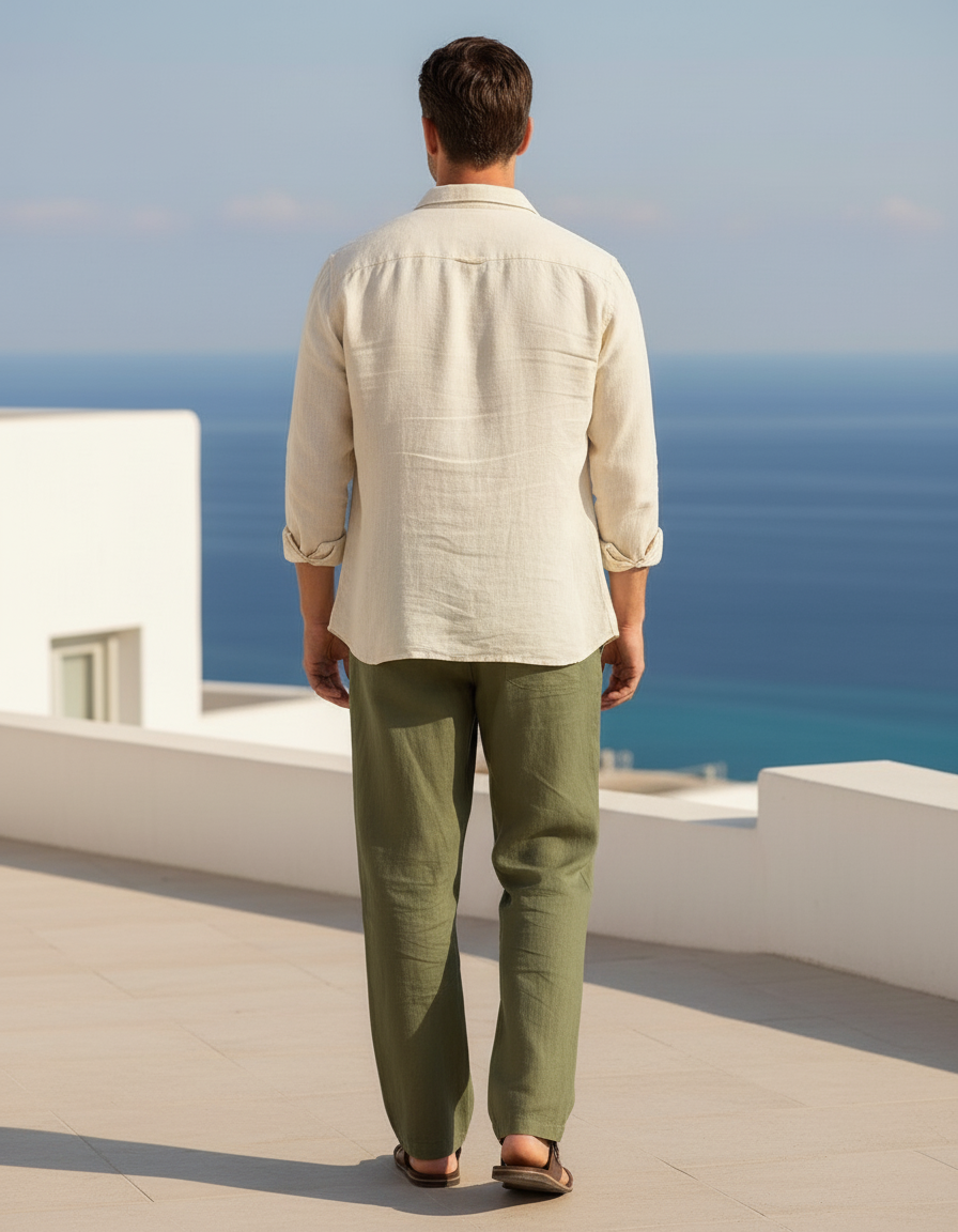 Pantalon En Lin Kaki Œil Mystique Tribal Homme Décontracté - vue 2