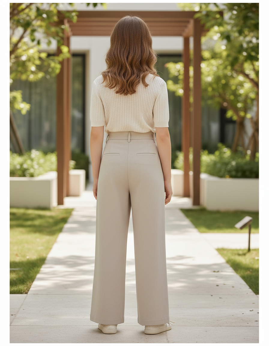 Pantalon En Lin Beige Ample Droit Enfant - vue 2