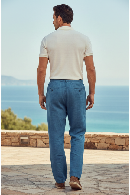 Pantalon 100 Lin - Bleu - vue 2