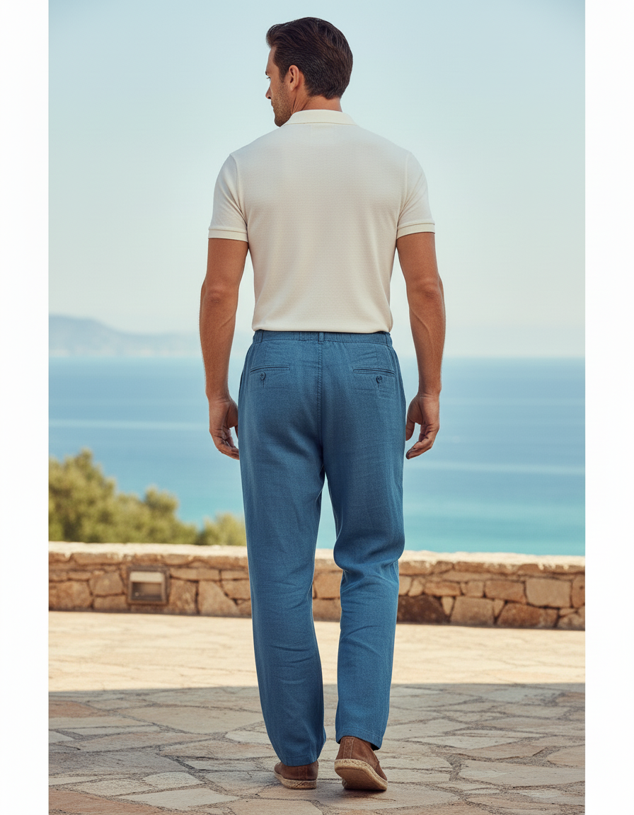 Pantalon 100 Lin - Bleu - vue 2
