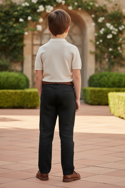 Pantalon En Lin Noir Classique Droit Enfant Élégant - vue 2