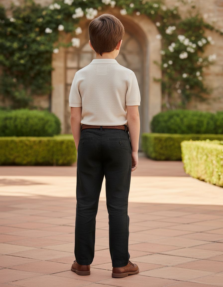 Pantalon En Lin Noir Classique Droit Enfant Élégant - vue 2