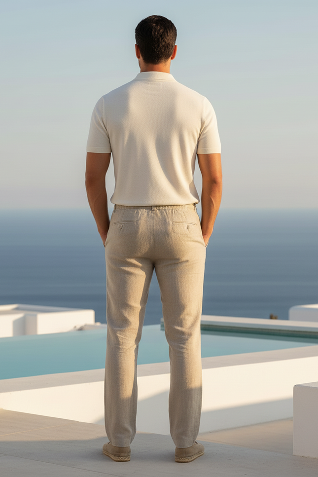 Pantalon Lin Homme Ecru - Beige - vue 2