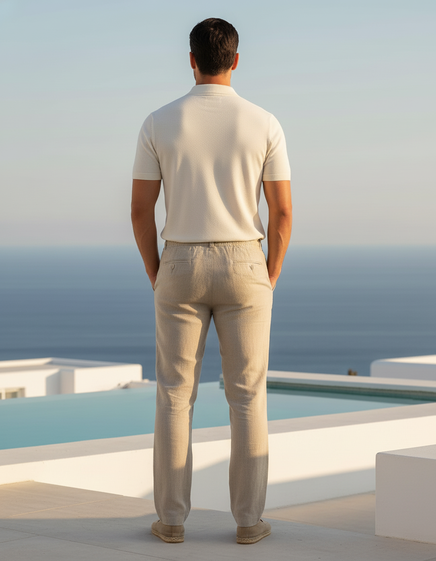 Pantalon Lin Homme Ecru - Beige - vue 2