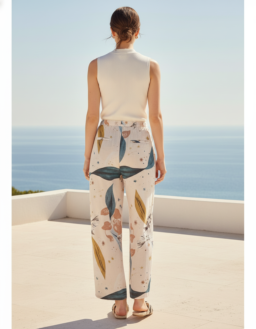 Pantalon En Lin Ample Imprimé Floral Fluide Estival - Multicolore - vue 2