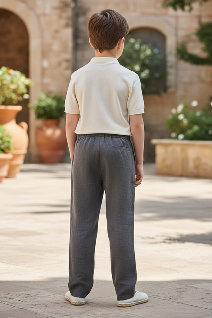 Pantalon En Lin Gris Ample Décontracté Garçon - vue 2