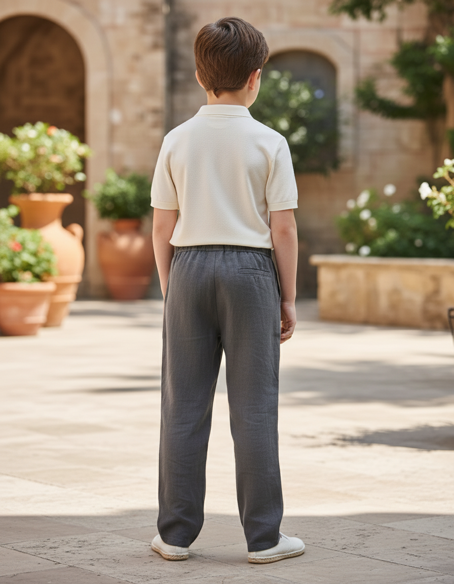 Pantalon En Lin Gris Ample Décontracté Garçon - vue 2