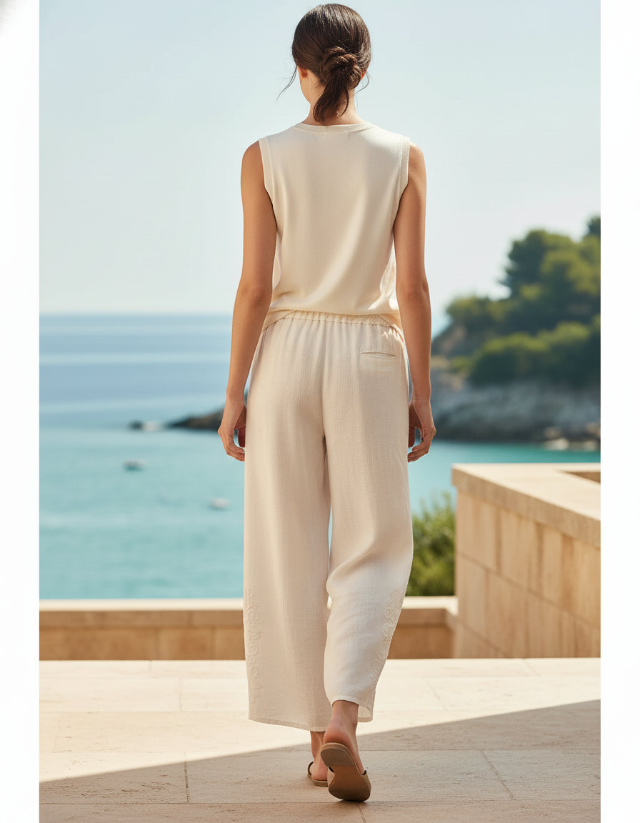 Pantalon Lin Creme - Beige - vue 2
