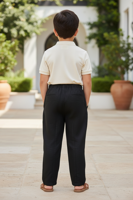 Pantalon En Lin Noir Ample Décontracté Enfant Garçon - vue 2