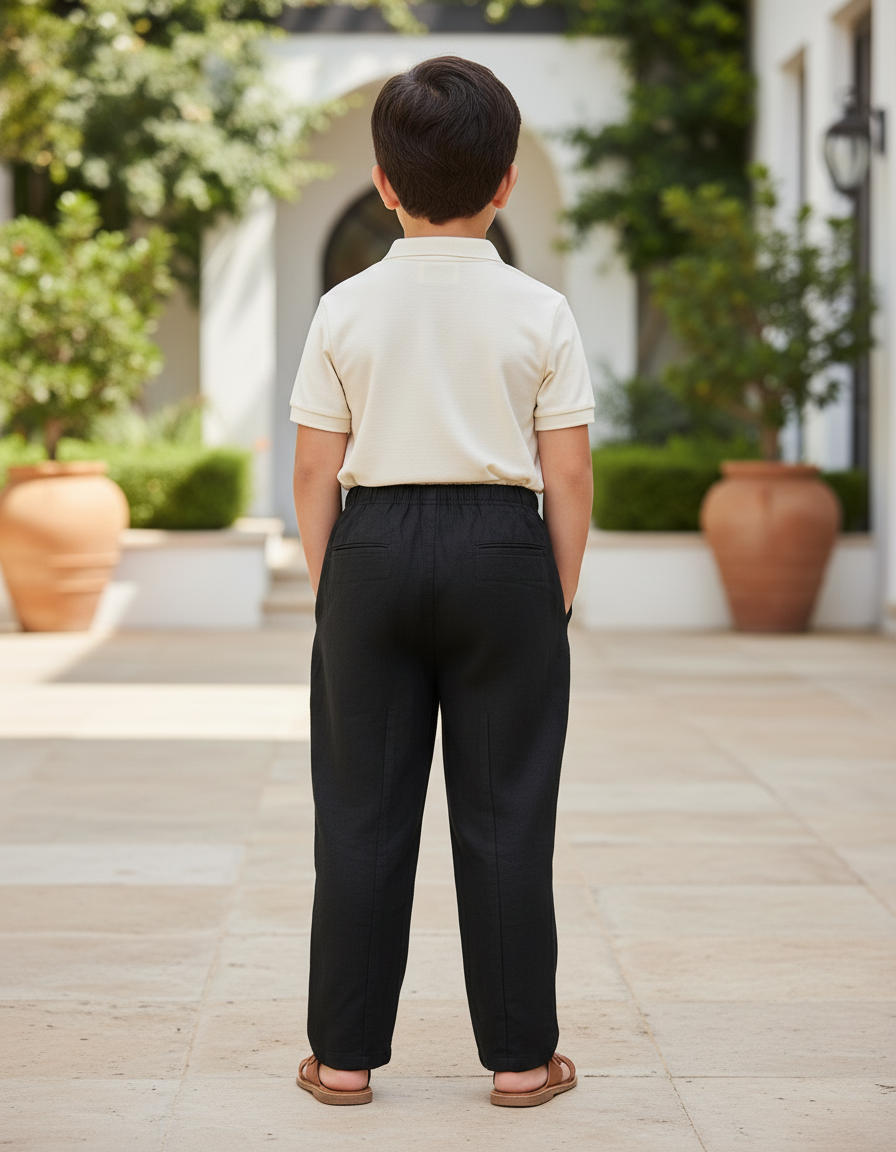 Pantalon En Lin Noir Ample Décontracté Enfant Garçon - vue 2