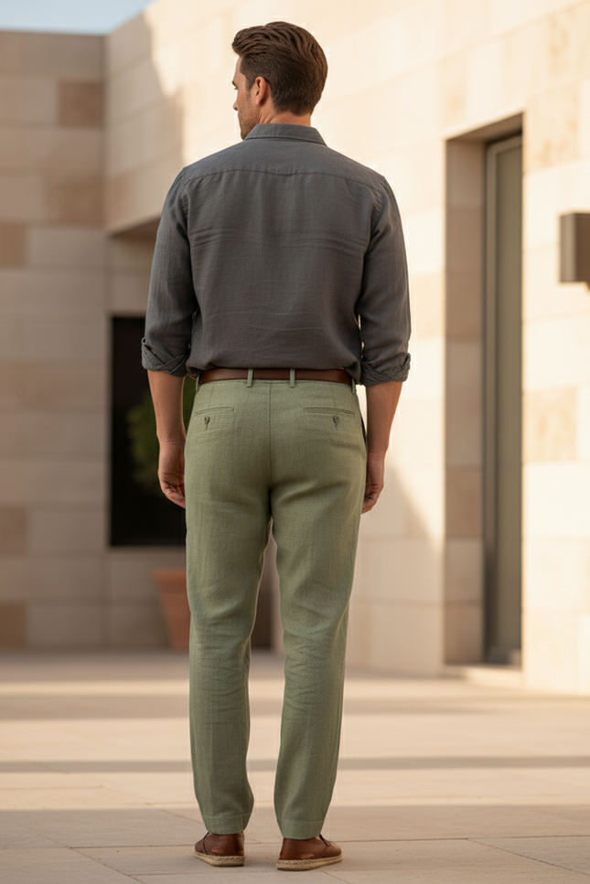 Pantalon Lin Vert Kaki Homme - vue 2