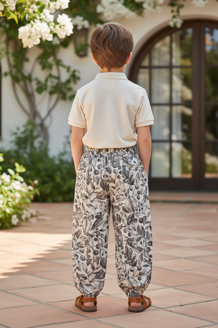 Pantalon En Lin Imprimé Feuillage Ample Décontracté Enfant - vue 2