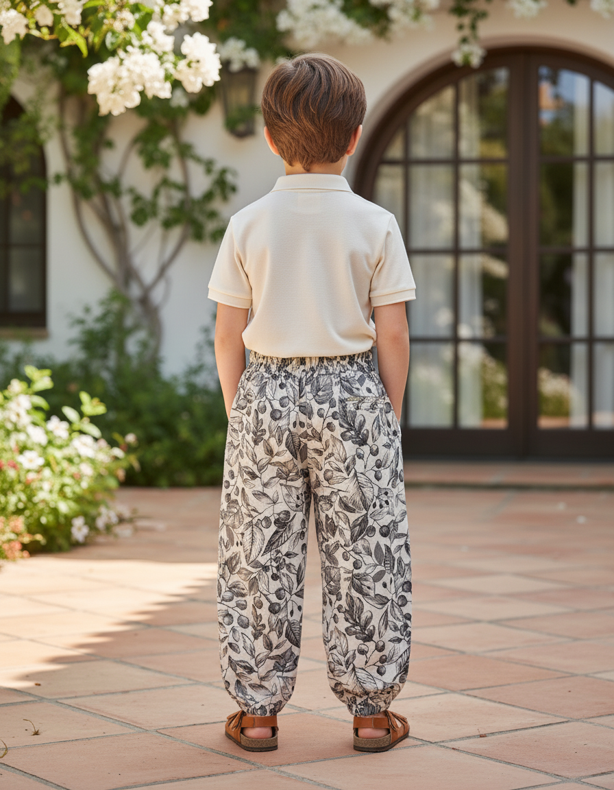 Pantalon En Lin Imprimé Feuillage Ample Décontracté Enfant - vue 2