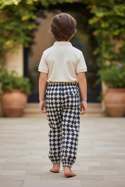 Pantalon En Lin Carreaux Losanges Ample Décontracté Enfant - Imprimé - vue 2
