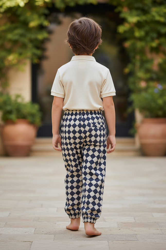 Pantalon En Lin Carreaux Losanges Ample Décontracté Enfant - Imprimé - vue 2