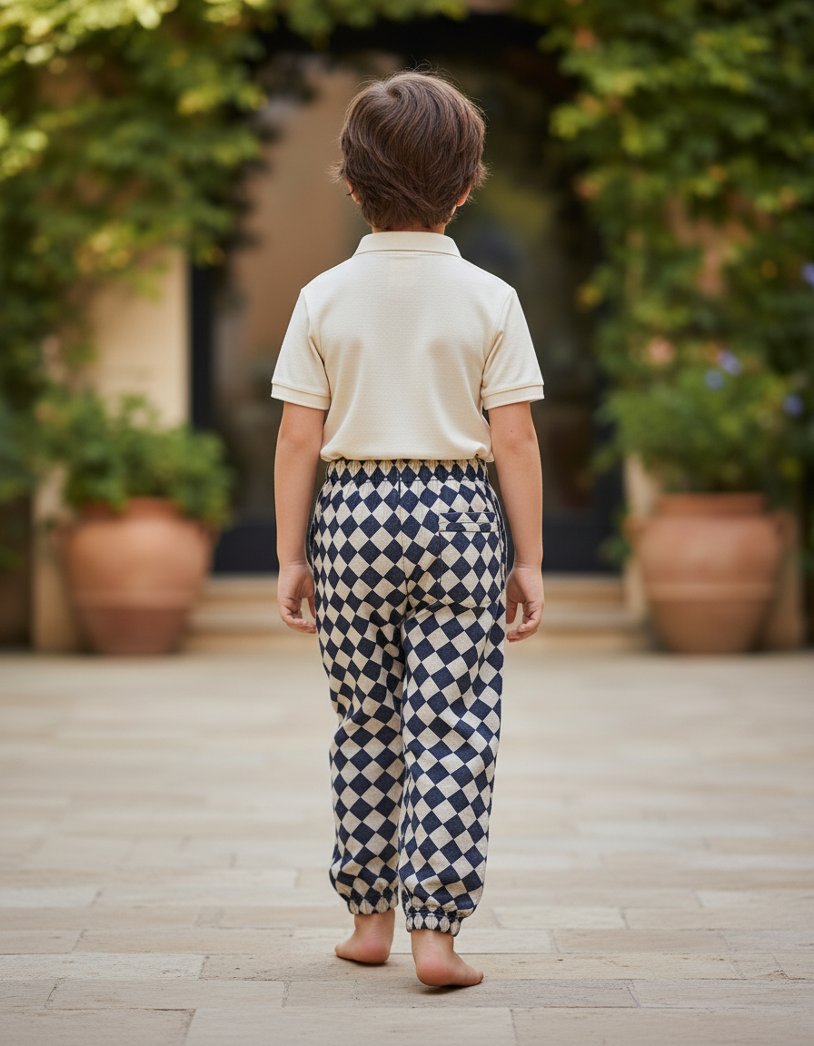 Pantalon En Lin Carreaux Losanges Ample Décontracté Enfant - Imprimé - vue 2