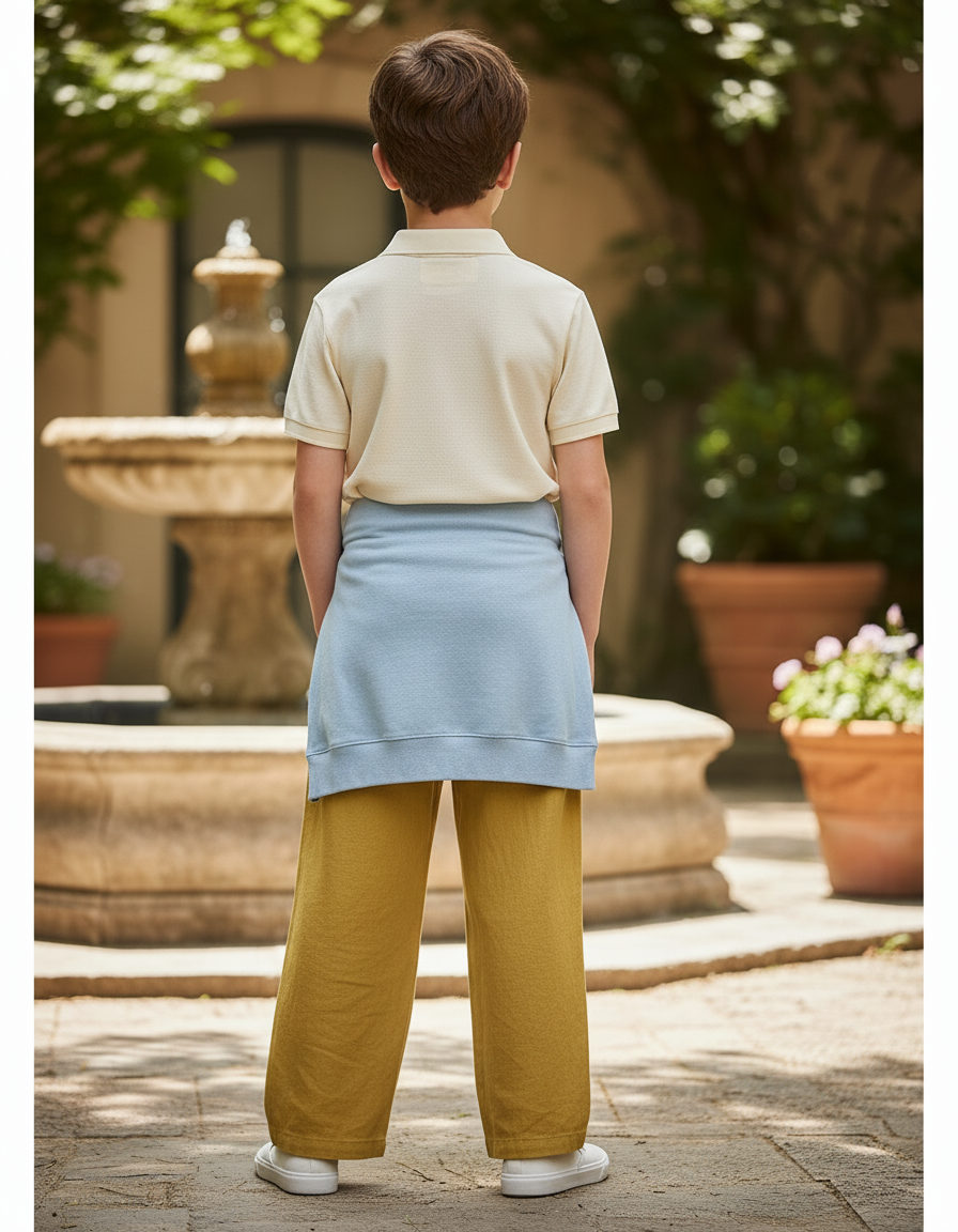 Pantalon En Lin Garçon Ample Décontracté Jaune Moutarde - vue 2